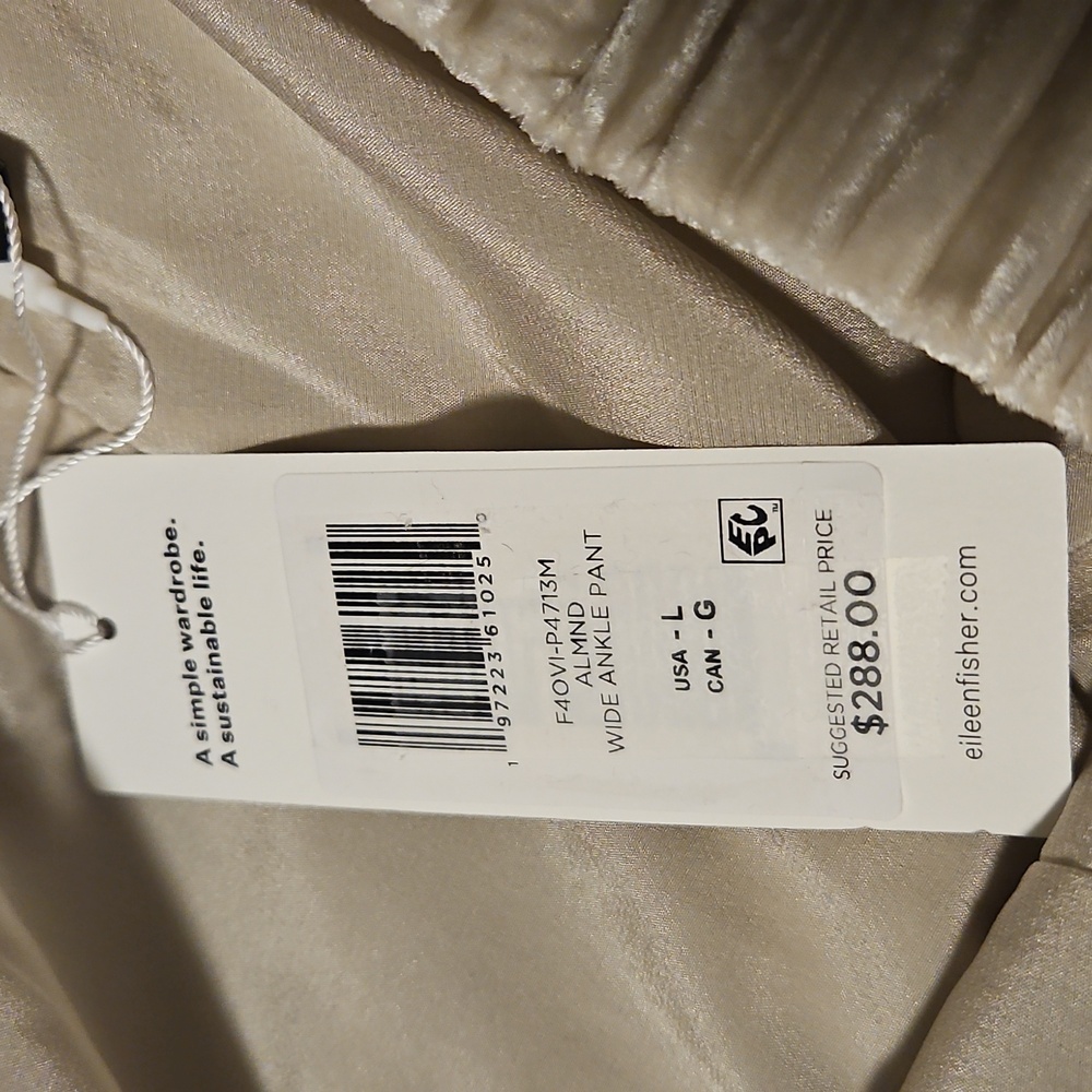 NWT Eileen Fisher Crushed Velvet Wide Leg Pant: Almond Color: Size- Large - Picture 7 of 10